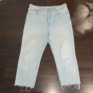 WOMEN'S ZARA CLASSIC LIGHT BLUE RIPPED JEANS DENIM PANTS $70 SZ 14